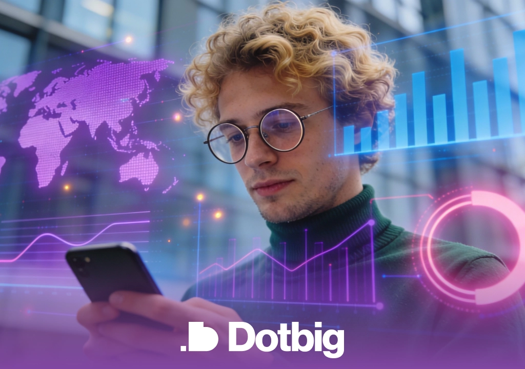 Dotbig young professional trading with analytics interface